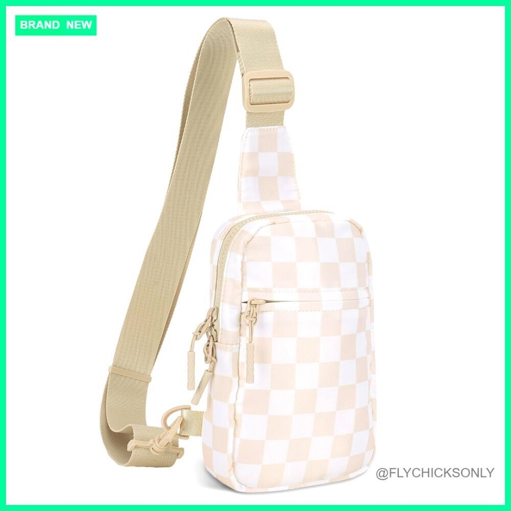 Checkered Nylon Crossbody Bag Adjustable Strap Multiple Compartments Waterproof